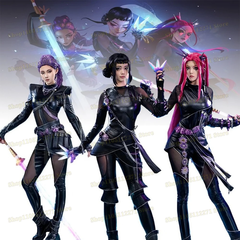 Kids Rumi Kpop Demon Hunter Cosplay Black Leather Jacket Suit Costume Sword for Women Girls Halloween Carnival Party Suit