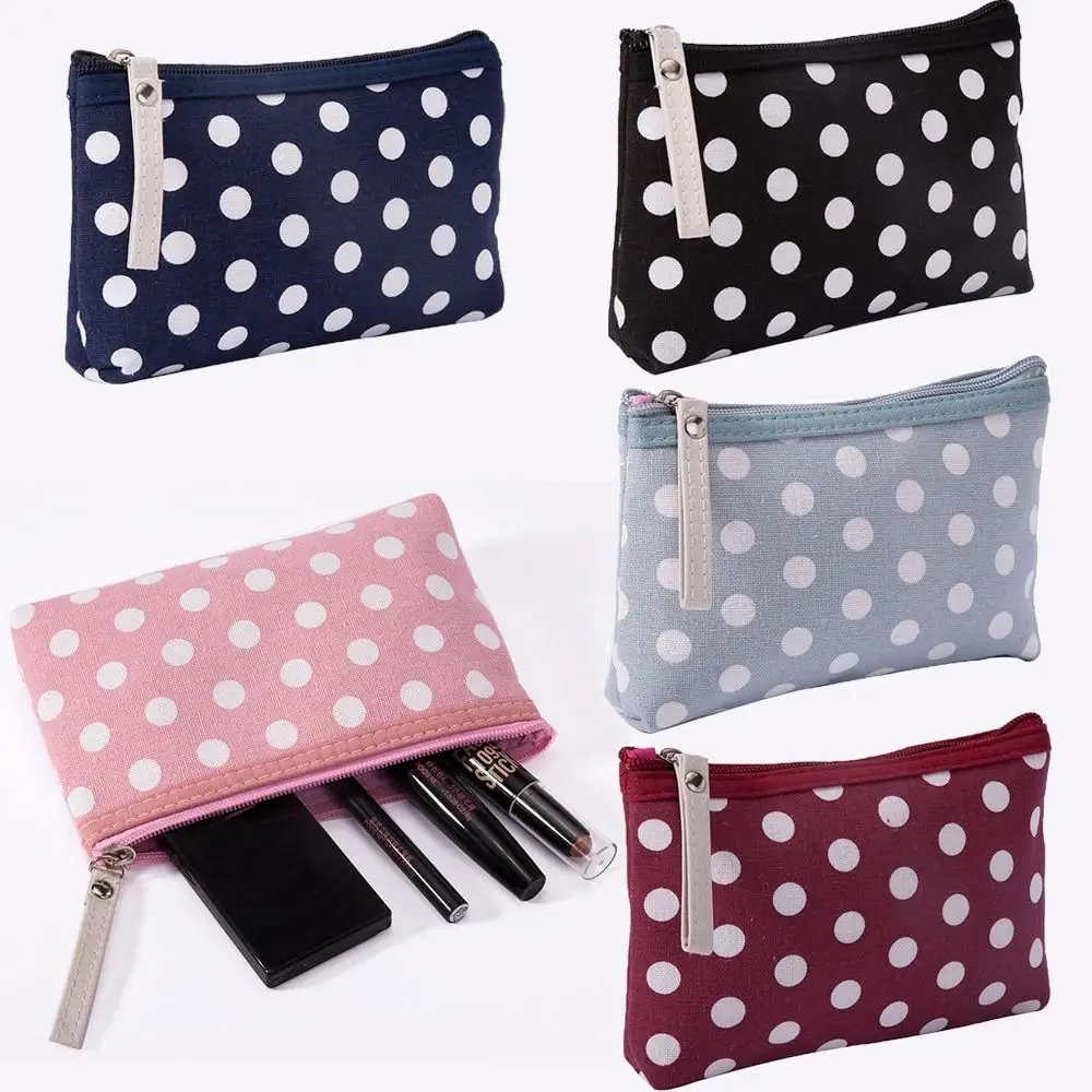 Multifunctional Canvas Dot Makeup Bag Portable Skincare Storage Travel Storage Bag Simple Cosmetic Bag Daily Storage