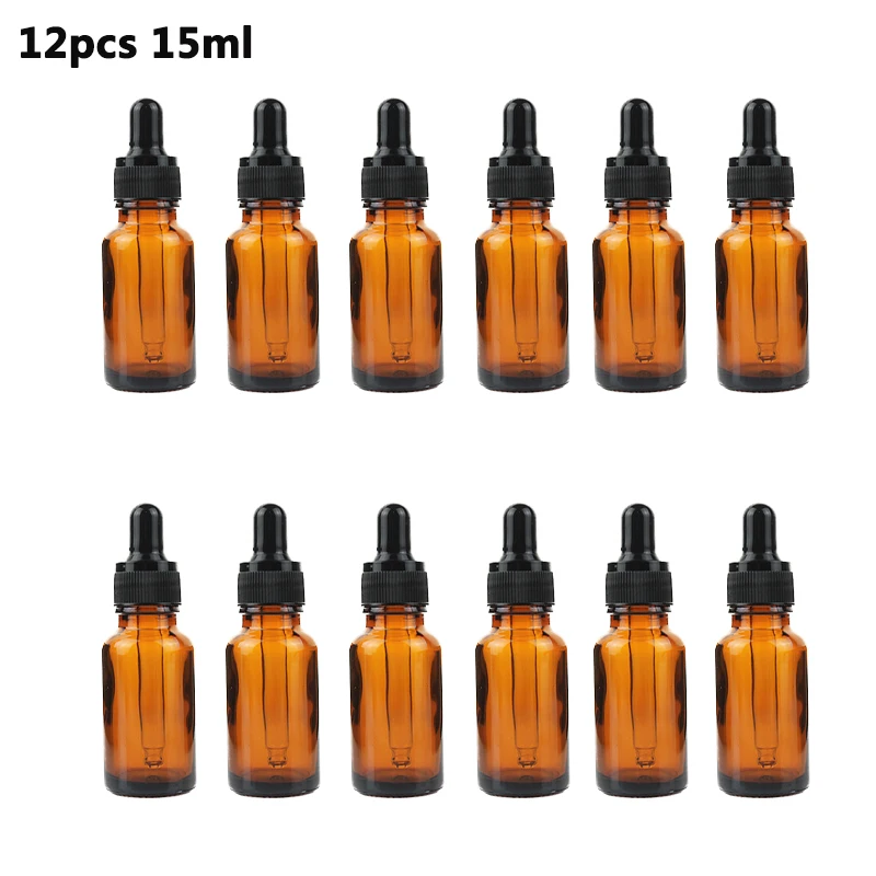 

12Pcs/Sets 15ml Empty Dropper Bottle Refillable Amber Glass Pipette Bottles for Essential Oil Aromatherapy Liquid Dropper Bottle