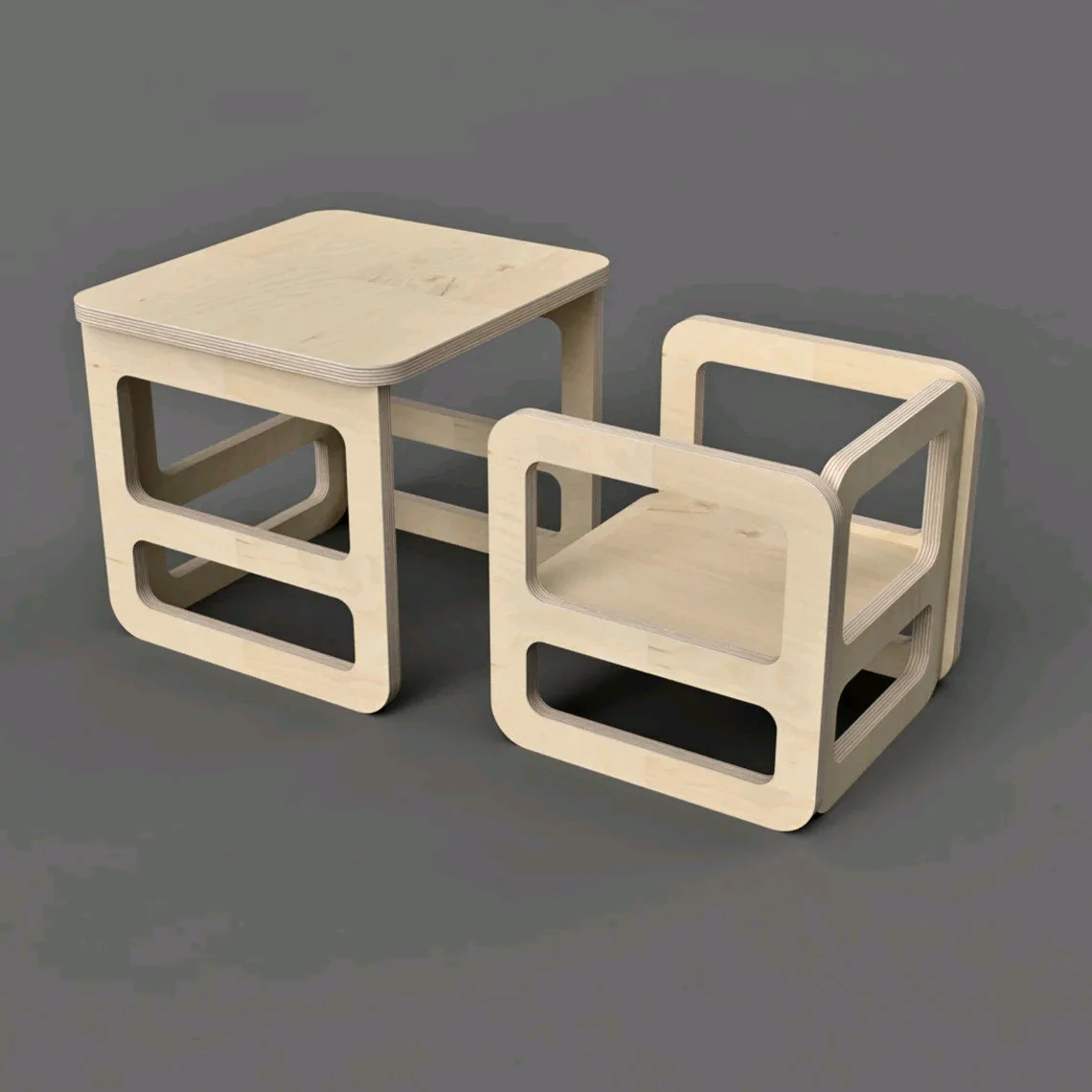&c Montessori Toddler Preschool Activity Table and Cube Chair Set for Bedroom and Kitchen Use Minimalist Design Furniture