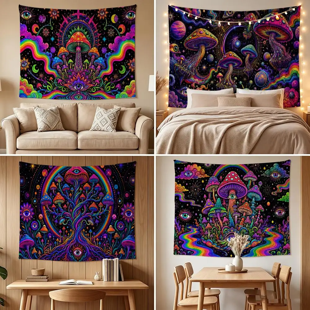 Mushroom Psychedelic Eyes Tapestry Custom Living Bedroom Party Dormitory Interior Wall Bohemian Decoration Attached Clip