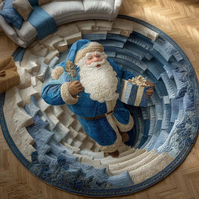 VIKAMA Santa Claus Underground Castle Circular Floor Mat, Absorbent Anti Slip Soft Carpet, Indoor Entrance Home Decoration