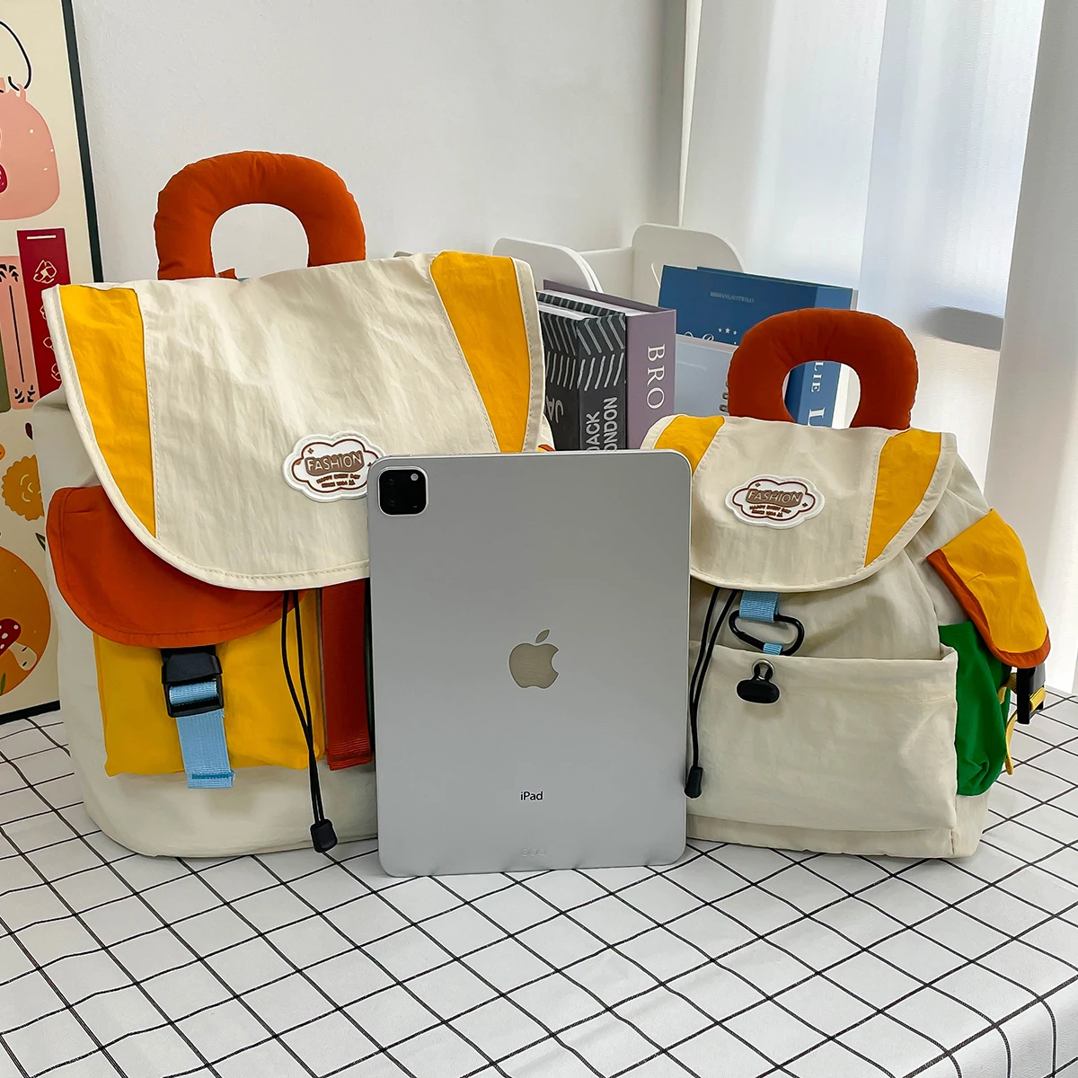 Tiptoegirls Candy Color Young Lady Rucksack Bag Leisure Outdoor Travelling Backpacks Nylon Student Schoolbag Patchwork Backpack