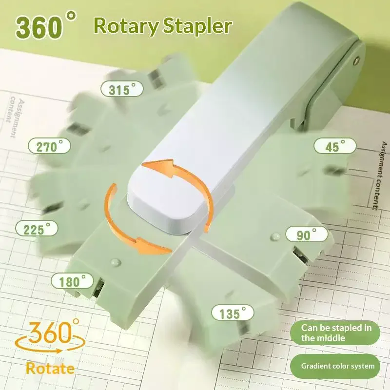 360 Degree Rotatable Stapler With Gradient Color Comfortable Grip Perfect For School Office Students Daily Document Binding