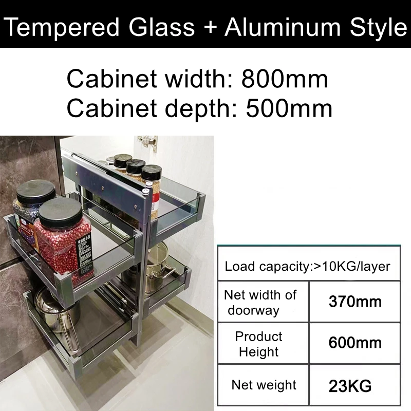 Built-in Kitchen Corner Drawer Rack Tempered Glass Pull-out Storage Basket