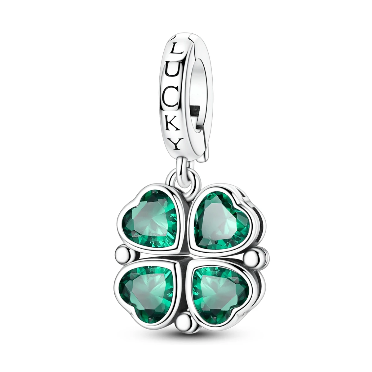 

925 Sterling Silver Lucky Clover Charm Green Heart Sparkling CZ Dangle Beads Fit Bracelets Necklace Women Easter Lucky Jewelry