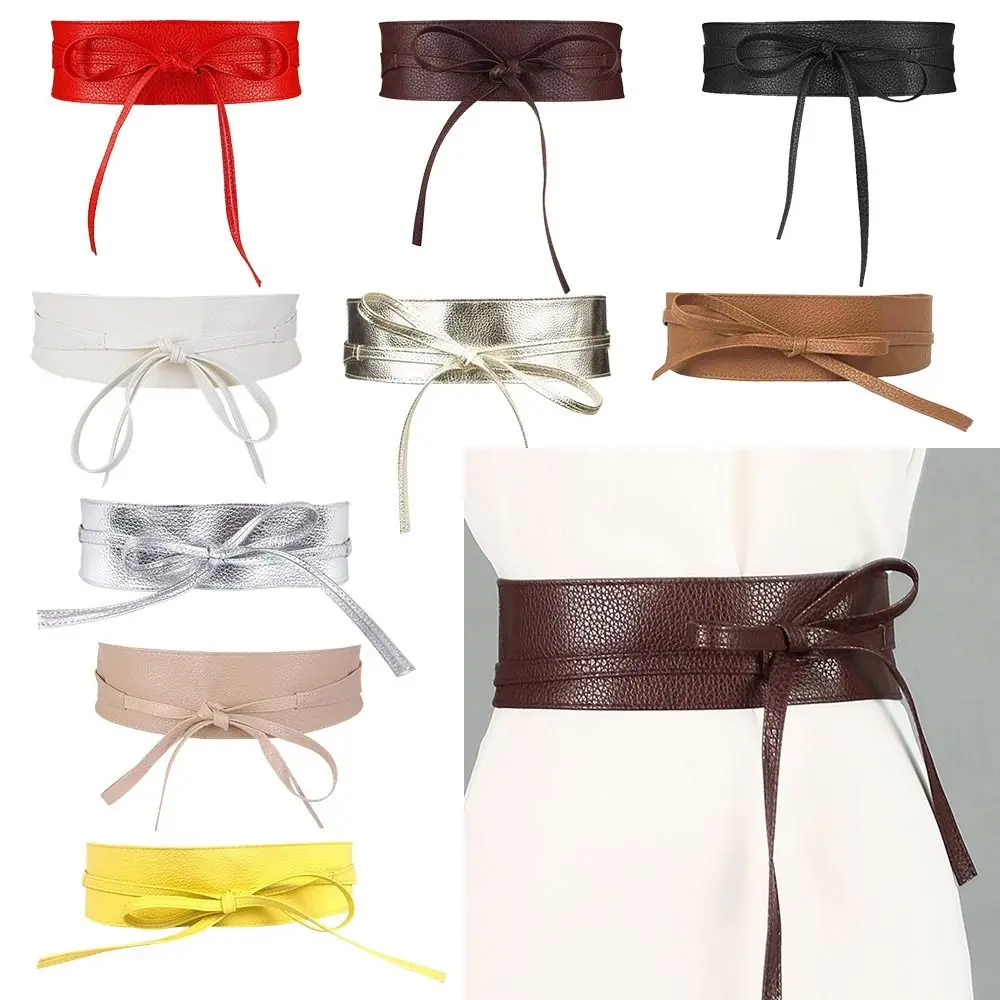 

Fashion Bowknot Simple Wrap Luxury Wide Waist Band Leather Belt Corset Waistband Ladies Dress Cummerbands