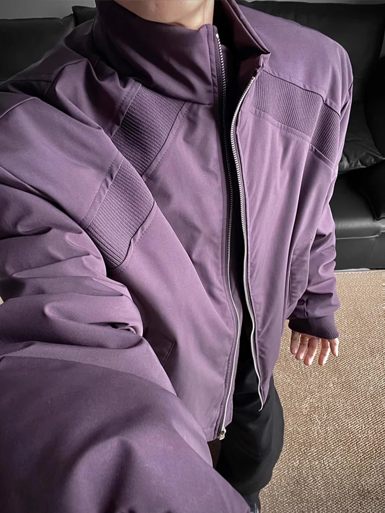 

Purple American Retro Baseball Jaet Men's ort Cotton Jaet Stand Collar Autumn Winter Warm Thiened Zipper Closure Coat