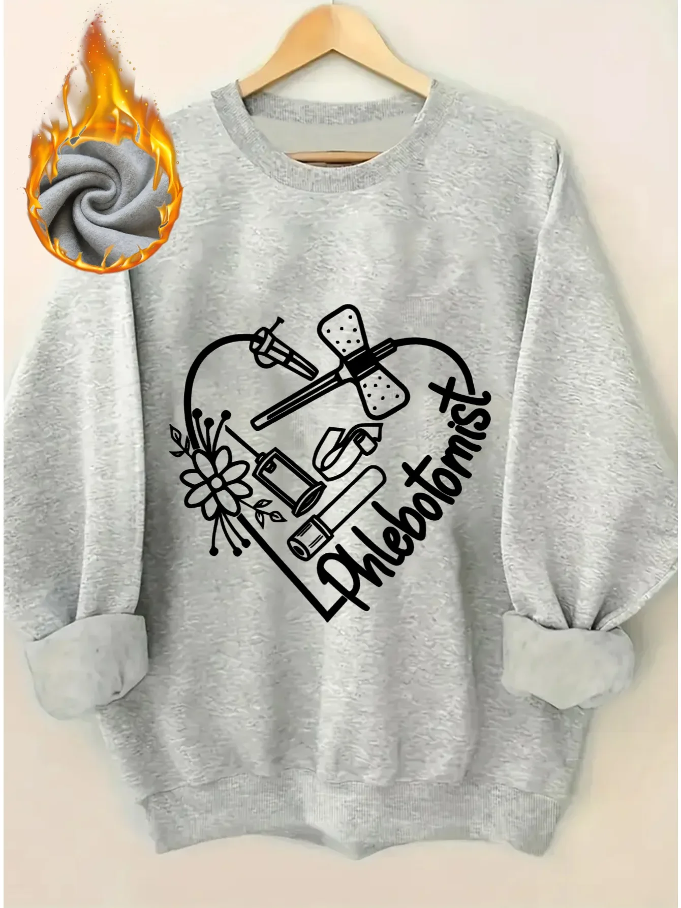 Women's Thick Fry Sweatshirt with Heart and Blood Collection Graphic Print-