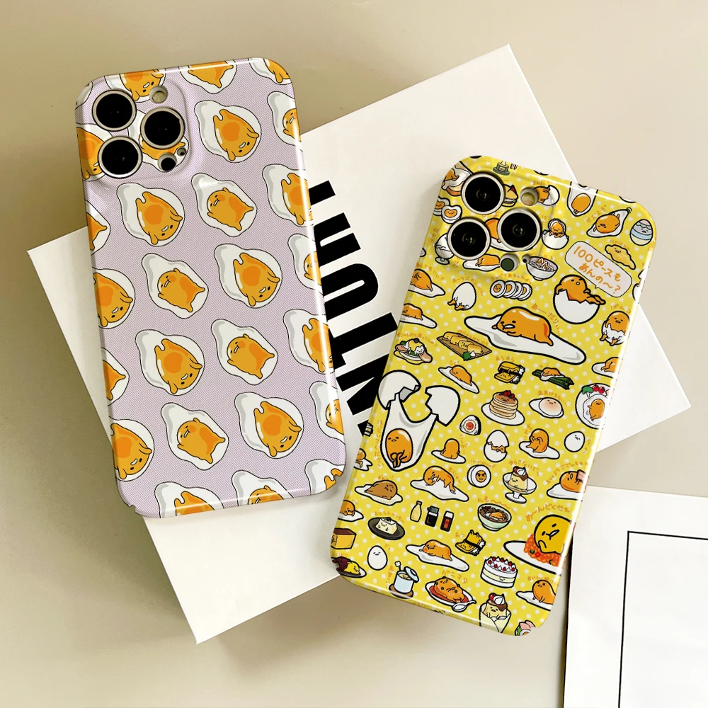 MINISO Cute Cartoon G-Gudetama Case For IPhone 16 15 14 13 12 11 Plus Pro Max Mini All-inclusive Glossy Hard Cover Film Shell