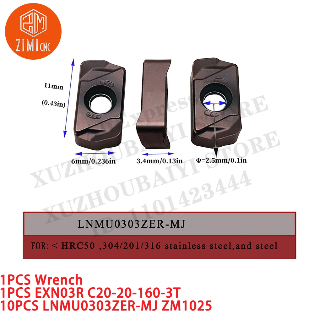 1 قطعة EXN03R C20-20-160-3T قطع نهاية مطحنة شانك + 10 قطعة LNMU0303ZER-MJ ZM1025 مؤشر إدراج الطحن مخرطة معدنية أداة القطع باستخدام الحاسب الآلي