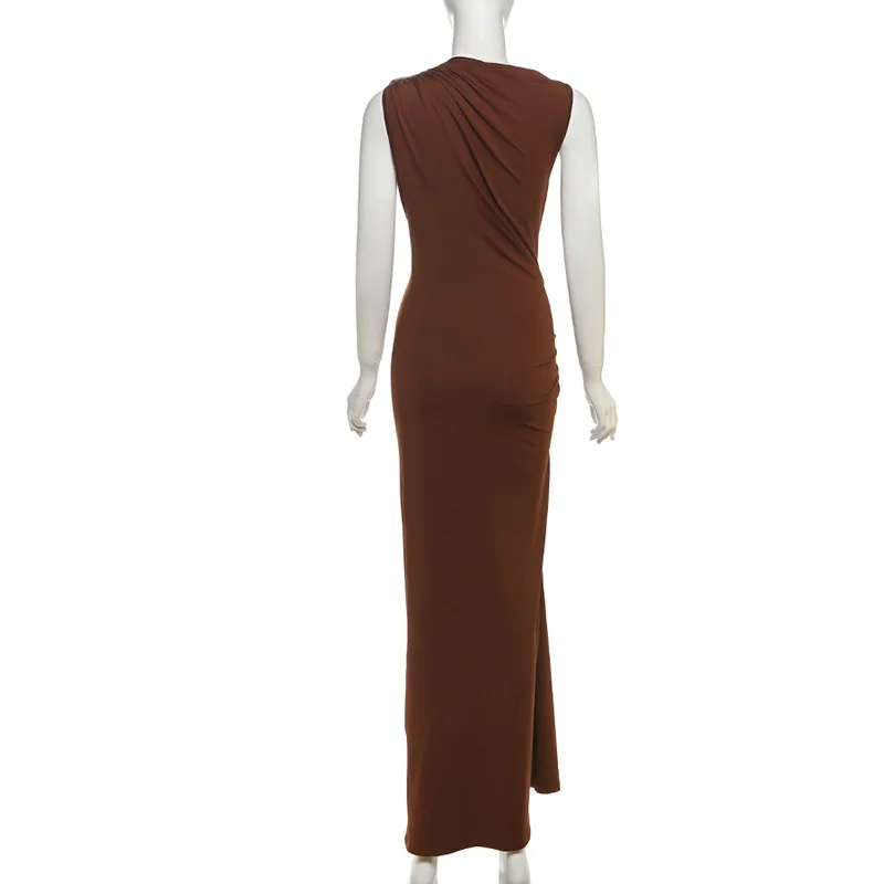 Jesienno-zimowa sukienka maxi bez rękawów w stylu Y2K, seksowna sukienka na imprezę, do klubu, obcisła, marszczona, metaliczna, długa sukienka urodzinowa, vestido, prezent