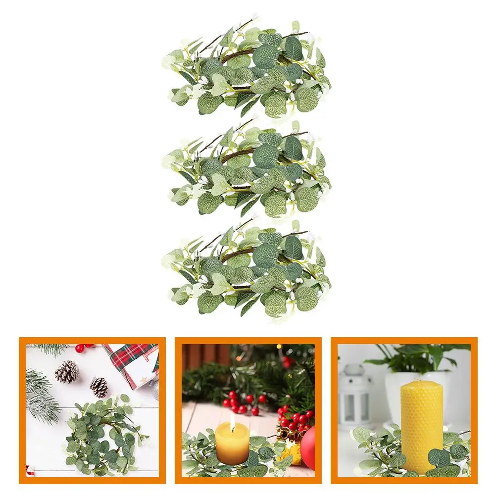 2pcs 8cm Artificial Eucalyptus Ring Home Decor Green Small Wreath Garland Wreaths Rings Taper Rings Artificial
