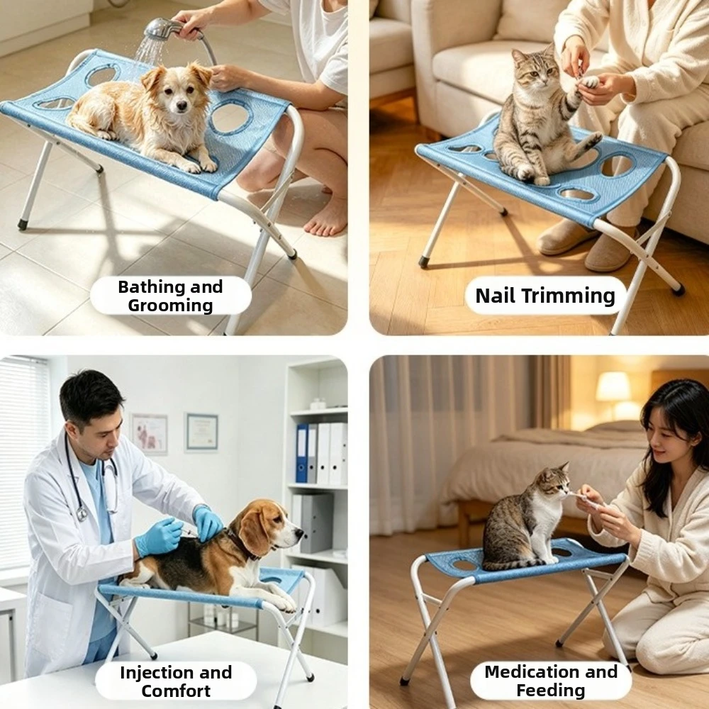 Foldable Pet Grooming Hammock Mesh Support Frame Pet Bathing Restraint Bag Anti-Scraping Adjustable Dog Bathing Hammock