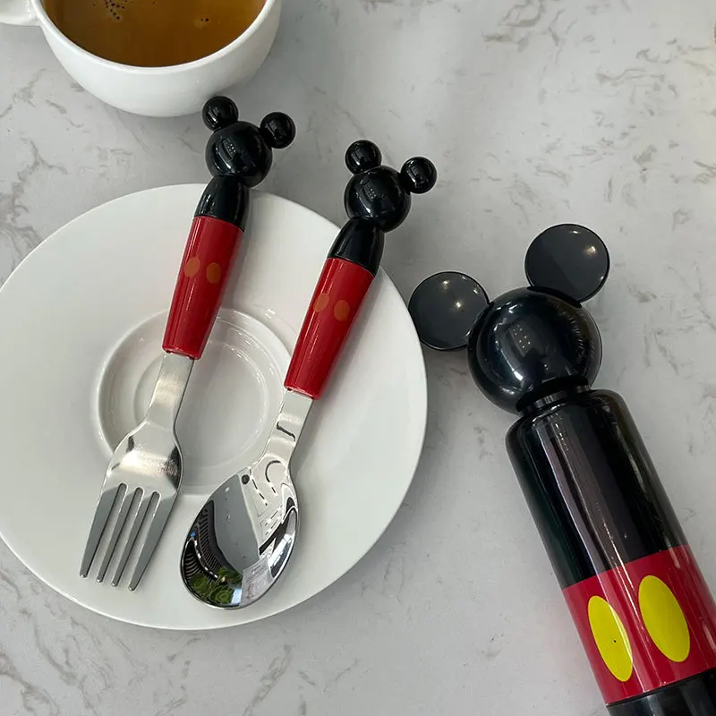 2PCS disney Mickey Mouse Stainless steel Children cartoon Spork Spoon Portable Fork Tableware Eco-Friendly Ultralight Dinnerware