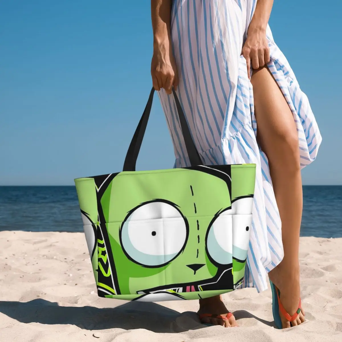 Invader Zim Madness Beach Tote Bag Sport Gym Yoga Duffle Large Tote Bag Women Travel Bag Fitness bag
