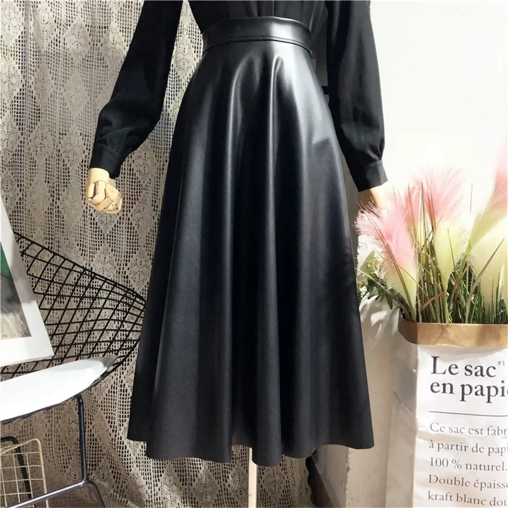 Womens PU Leather Midi Skirt Image 10