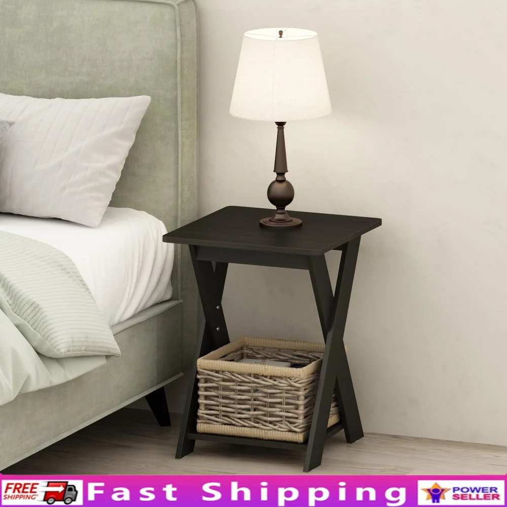

Compact Nightstand Criss-Cross Design Bedside Table with Storage Minimalist Style Small Spaces Easy Assembly Durable Wood