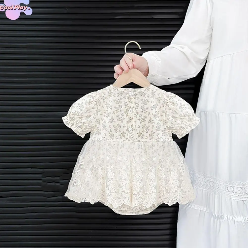 

Модный кружевной сетчатый детский джемпер, платье с бантом, боди с цветочным принтом, детский комбинезон, пушистый детский комбинезон, костюм для восхождения для новорожденных