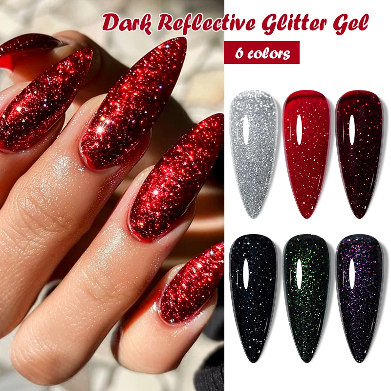 7ml Red Series Reflective Glitter Gel Nail Polish All-Season Colors Semi Permanent Soak Off UV Gel For Manicure Nail Supplies