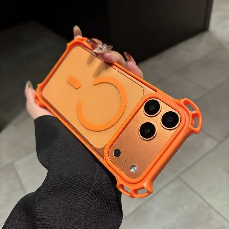 

Transparent Solid Color Orange Purple 4 Corner Bumper Protective Magnetic Case: Compatible with IPhone 17 16 15 14 Pro Max 17Pro