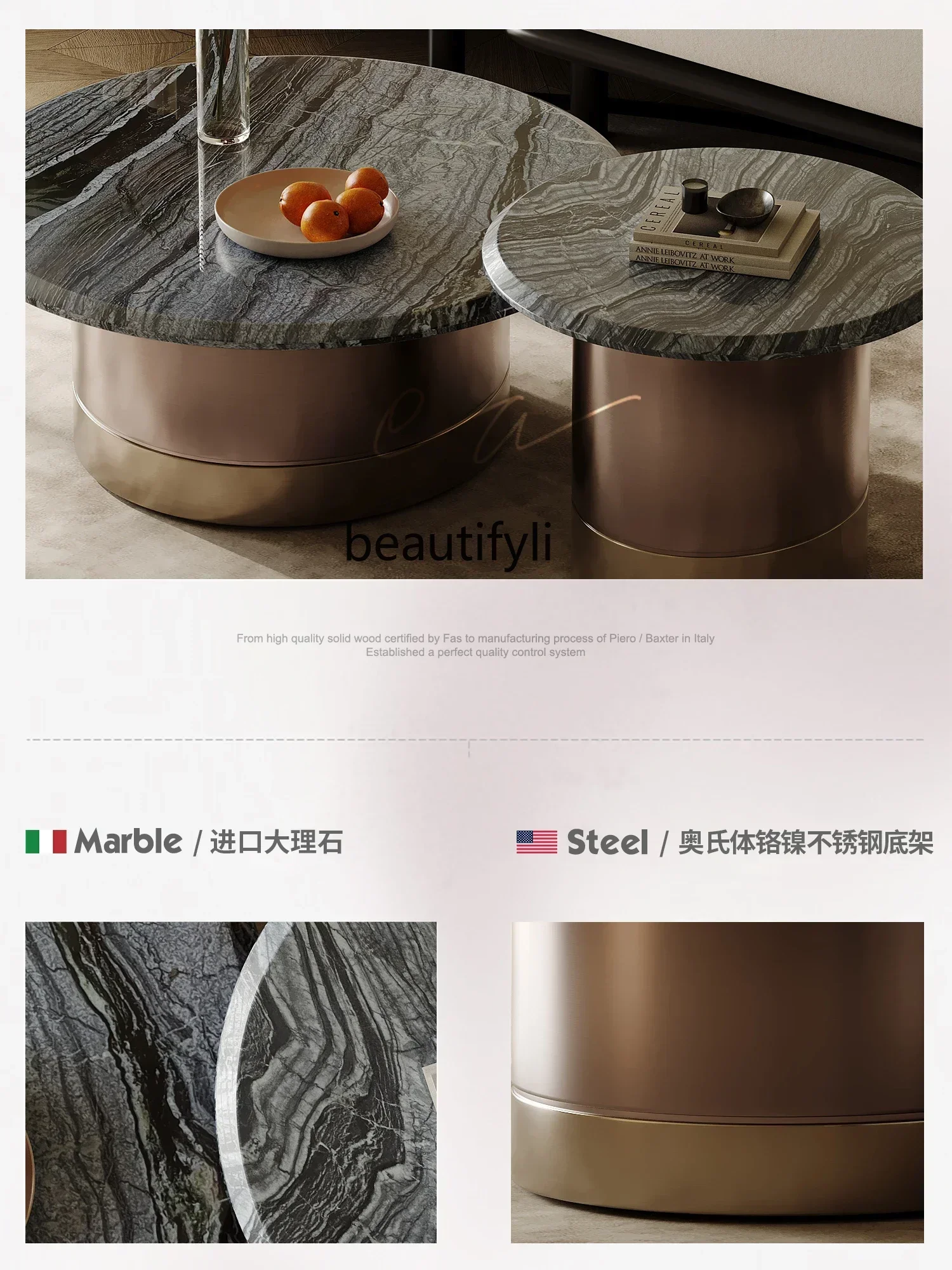 Y طاولة قهوة رخامية إيطالية بسيطة، مجموعة خفيفة فاخرة من الفولاذ المقاوم للصدأ، غرفة معيشة منزلية صغيرة #5