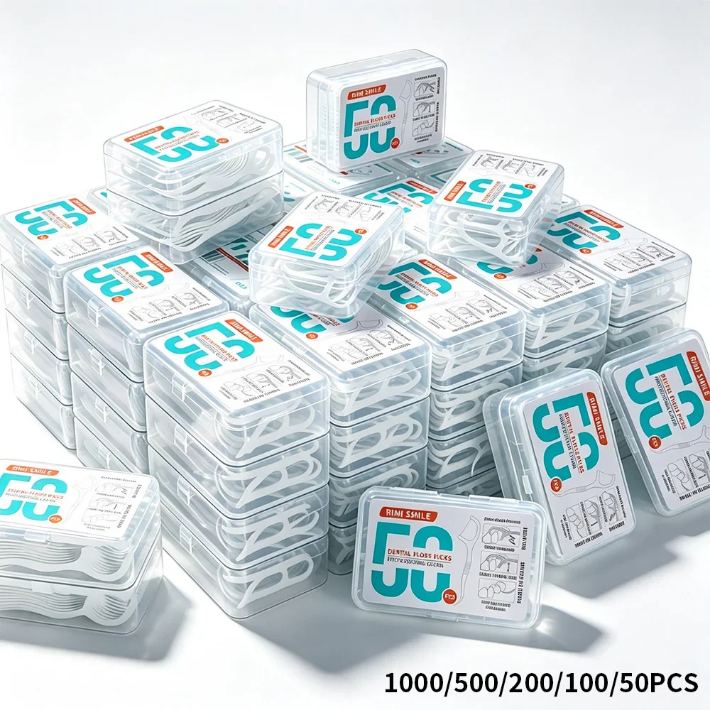 50/100/150/200/300/500/1000pcs Dental Floss Plastic Toothpicks-Disposable Cleaning between Teeth-Separate Box-Oral Care