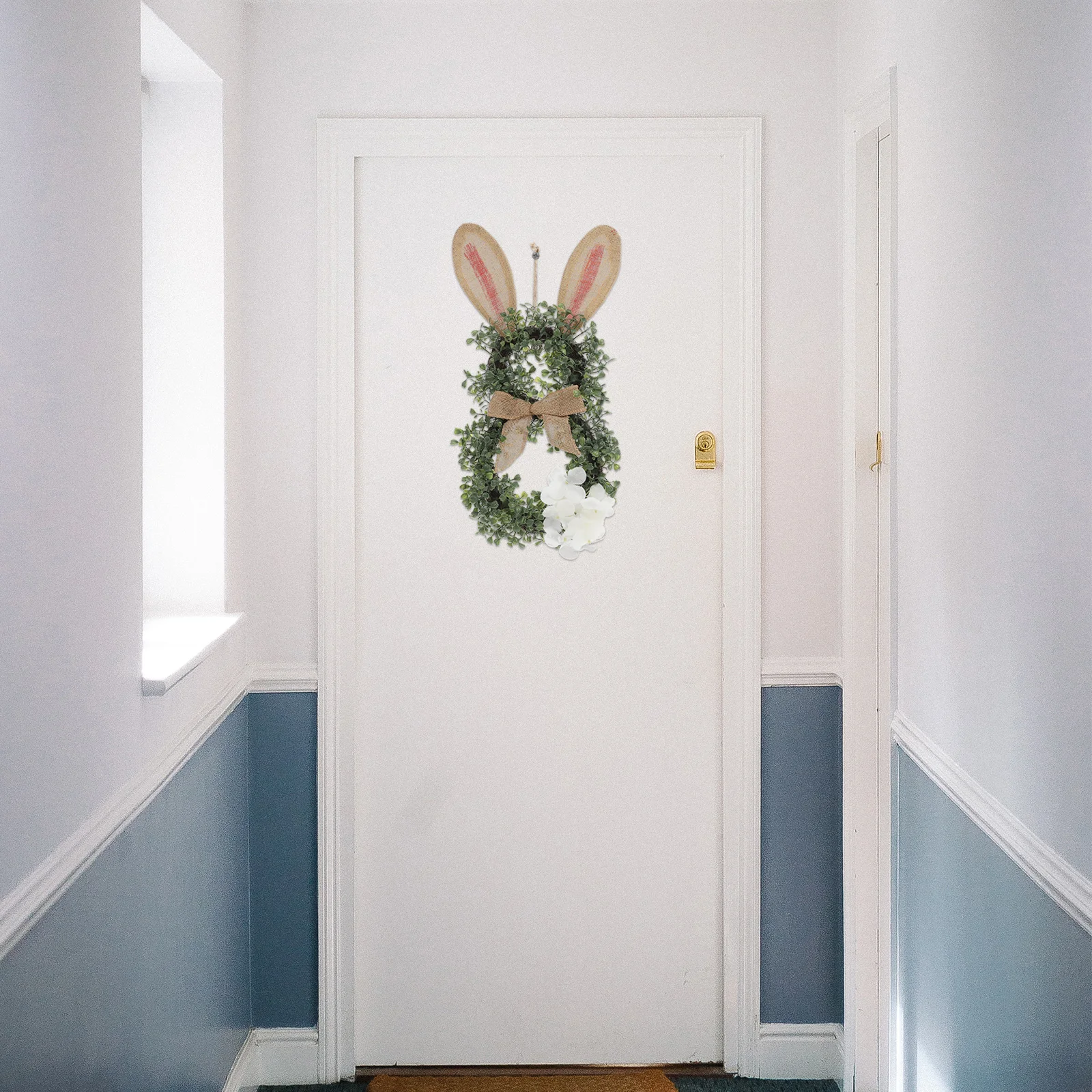 Easter Bunny Decorative Wreath Front Door Hanging Artificial Greenery Rabbit Ornament Spring Indoor Outdoor Photo Prop