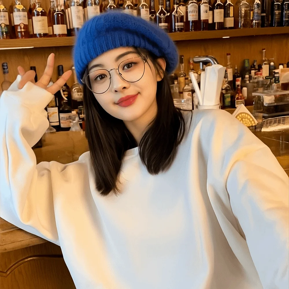 

Fashion Wool Mohair Beret Solid Color Big Head Circumference Knitted Beanie Cap Y2k Warm Painter Hat Female