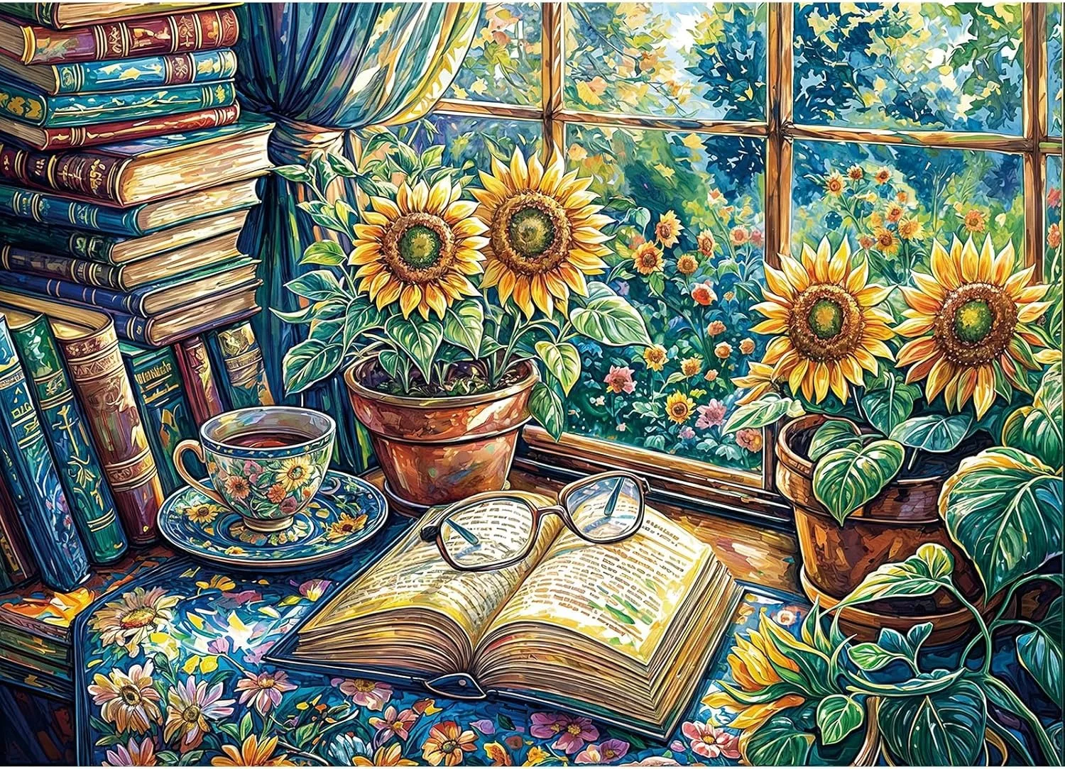 

Sunflowers By The Window Wooden Puzzle 1000/500/300Pcs Jigsaw Puzzle for Livingroom Party Holiday Birthday Gift Challenging Game