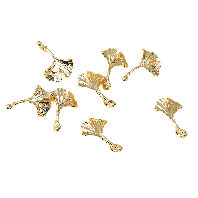 4pcs 15x22mm copper plated 18K real gold gingko leaf exquisite flower pendant DIY hand made jewelry accessories materials