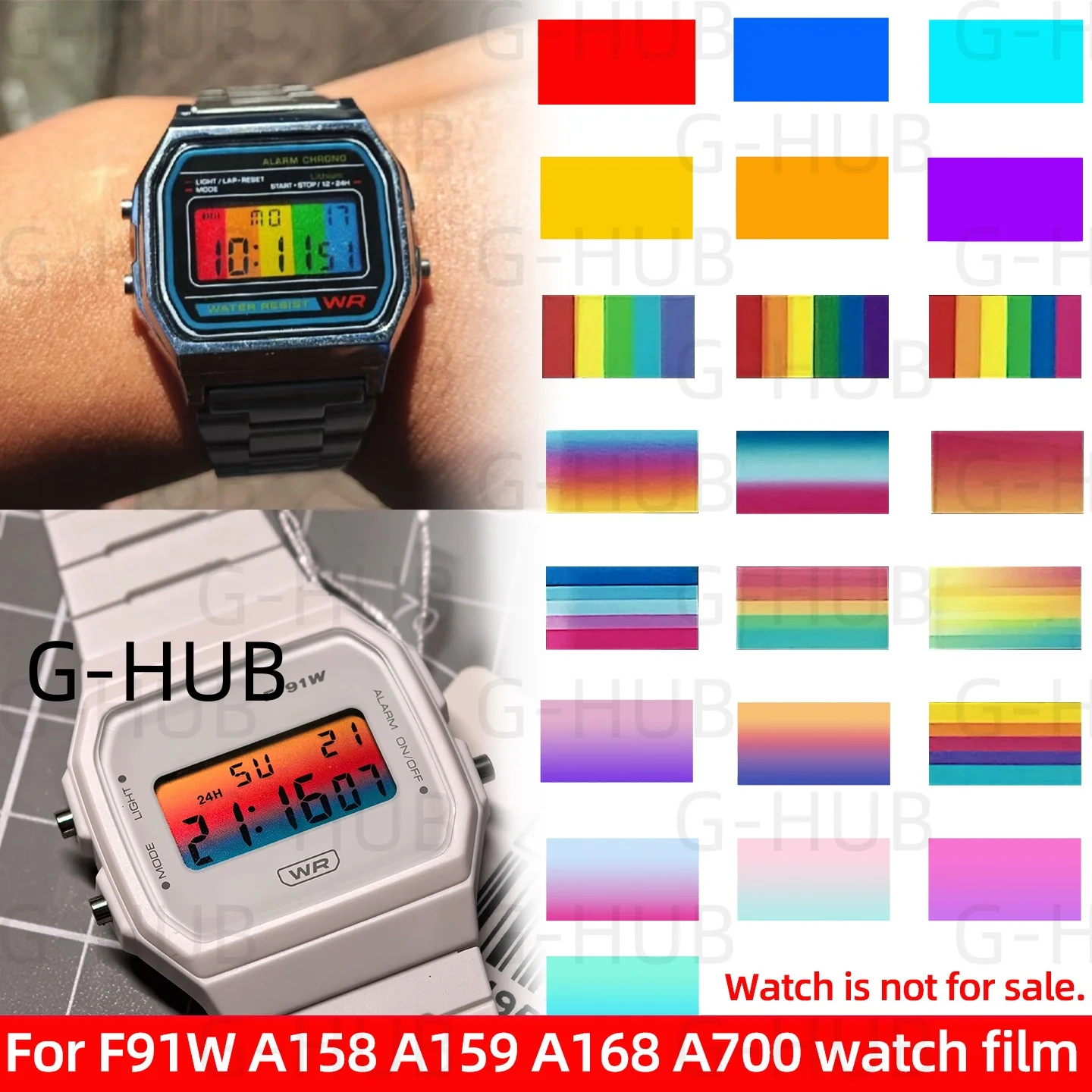 Ultimatives Mod-Kit für Casio F-91W A158 A168 Inklusive STN HD Display Regenbogen-Farbverlauf Display-Aufkleber Komplettes Uhren-Verwandlungsset