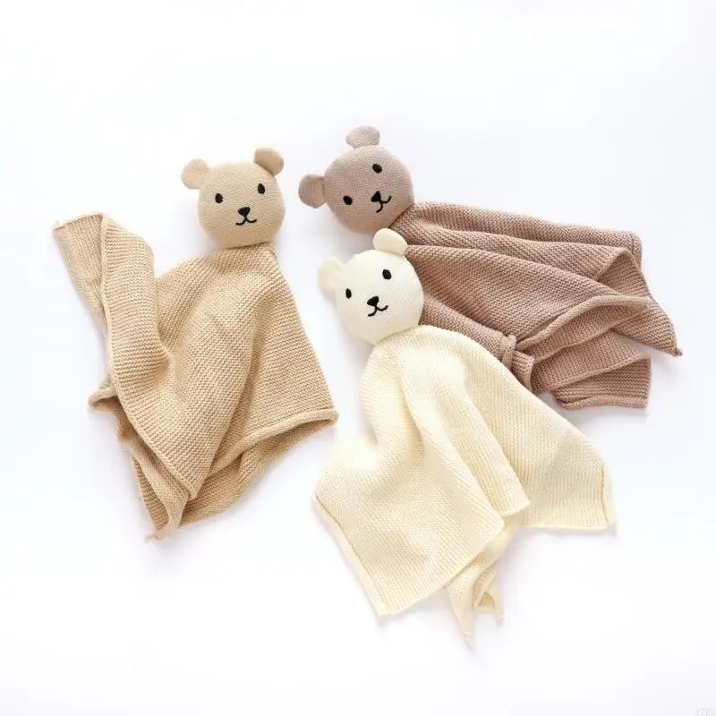 97BE Baumwoll-Schmusedecke, schlafende Puppen, Kind, süßer Bär, Kuscheltier, beruhigende und beschwichtigende Handtuchdecke für