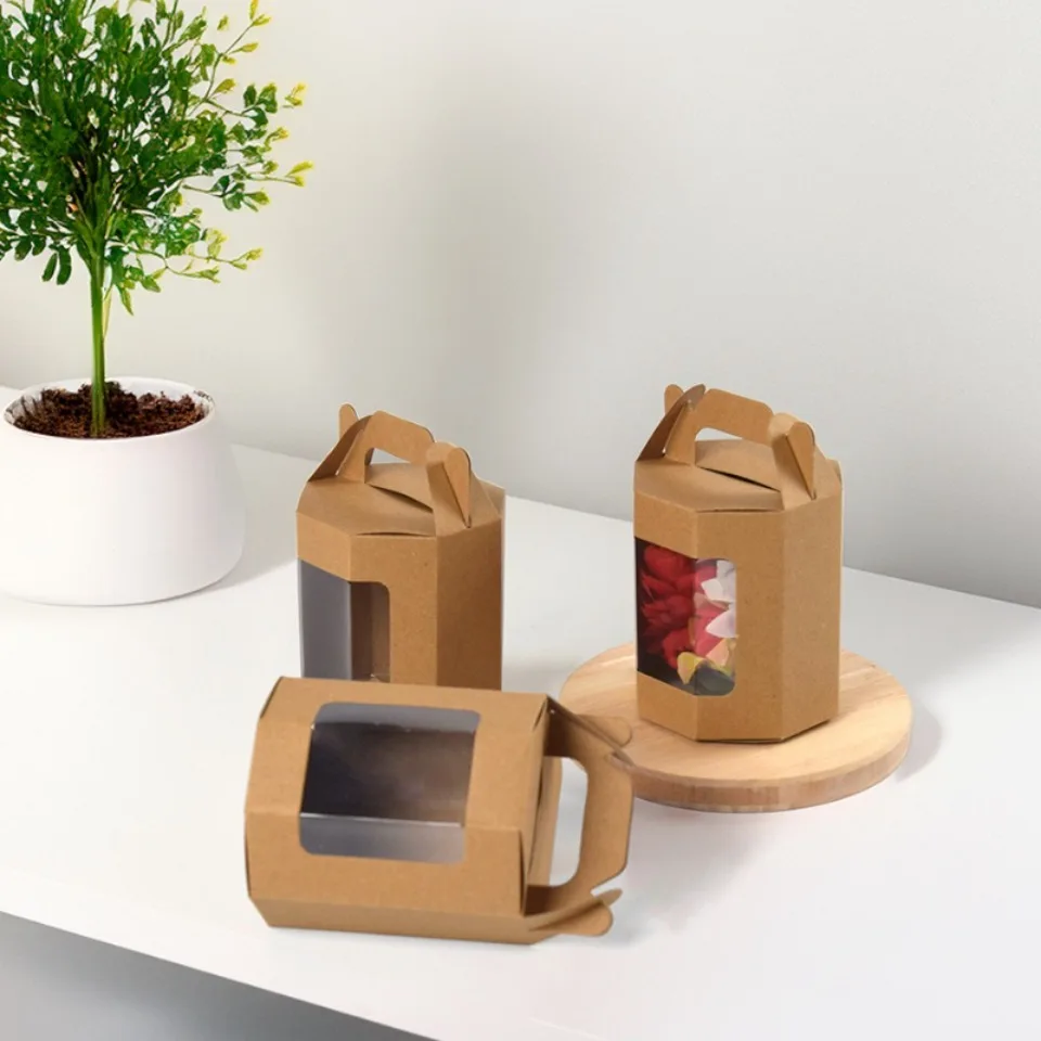 10/30/50 Stück Papier-Geschenkbox mit durchsichtigem Fenster, achteckige Kraft-Verpackungsbox mit Griff, Verpackungsbox für Geburtstagsparty-Festivals – Detail 8
