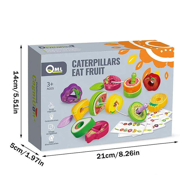 Fruit Threading Toy Caterpillar Lacing Beads Game Kleurvormherkenning Vroege educatieve training van fijne motoriek
