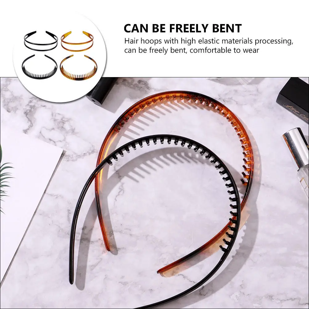 4pcs Toothed Headbands for Thick, Thin, Curly, Wavy & Straight Hair – Non-Slip Plastic Hair Hoops with Grip Teeth