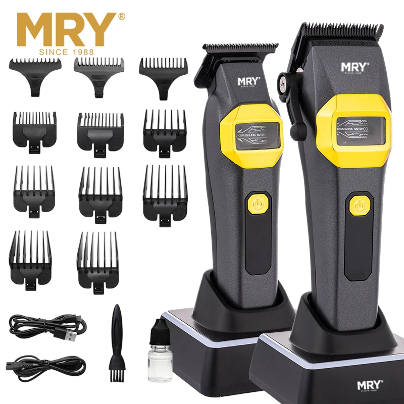 MRY Cordless Hair Clipper & Trimmer Set Professional Barber Haircut Machine 5 Speed Adjustable Detachable Battery