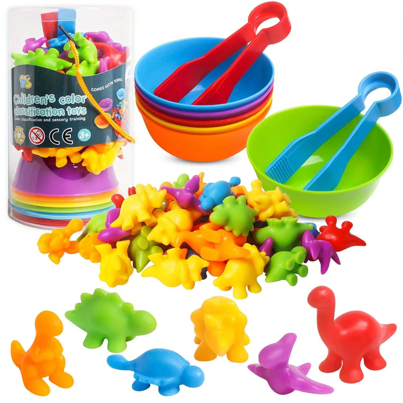 Montessori borracha macia dinossauro brinquedos, empilhamento tigela jogo Matching, cor classificação Matching aprendizagem, Sensorial Puzzle brinquedos, 1 conjunto