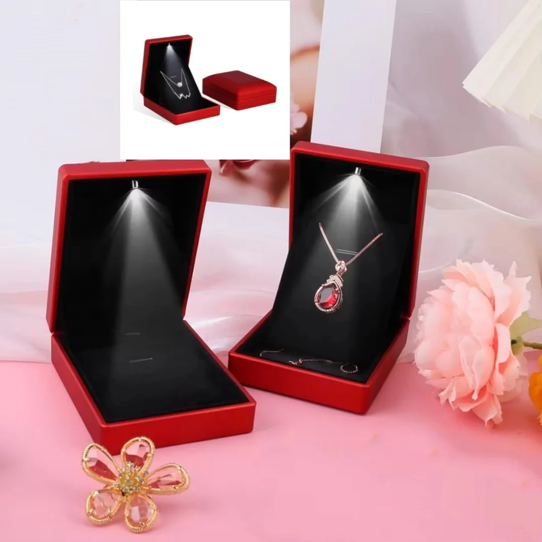 Jewelry Box Square Wedding Ring Case Pendant Box Gift Box With LED Light Valentine's Day Present Engagement Wedding Ring Case