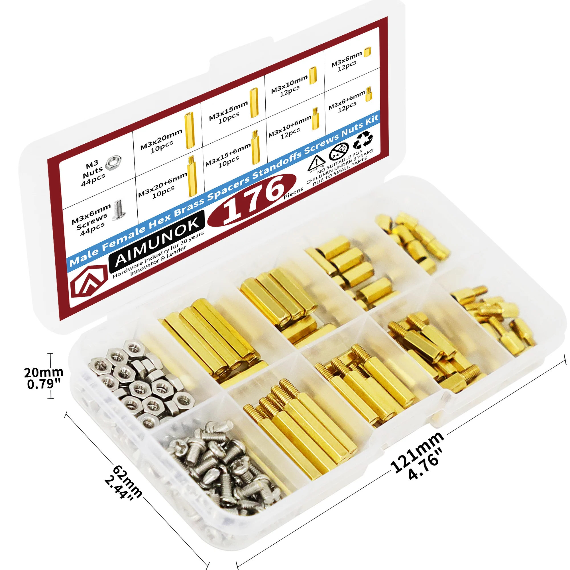 176 Pcs Kit Anti-Loosening Water Seal Male And Female Hex Socket Brass Gasket Fixing Screws And Nuts kit Install