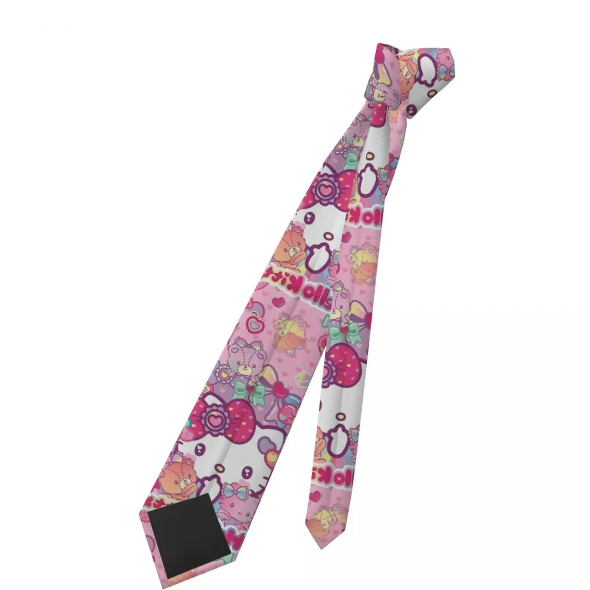 Uroczy krawat Hello Kitty unisex, jedwabny/poliesterowy, szerokość 8 cm, krawat z motywem kreskówkowym dla mężczyzn, do noszenia na co dzień, prezent.