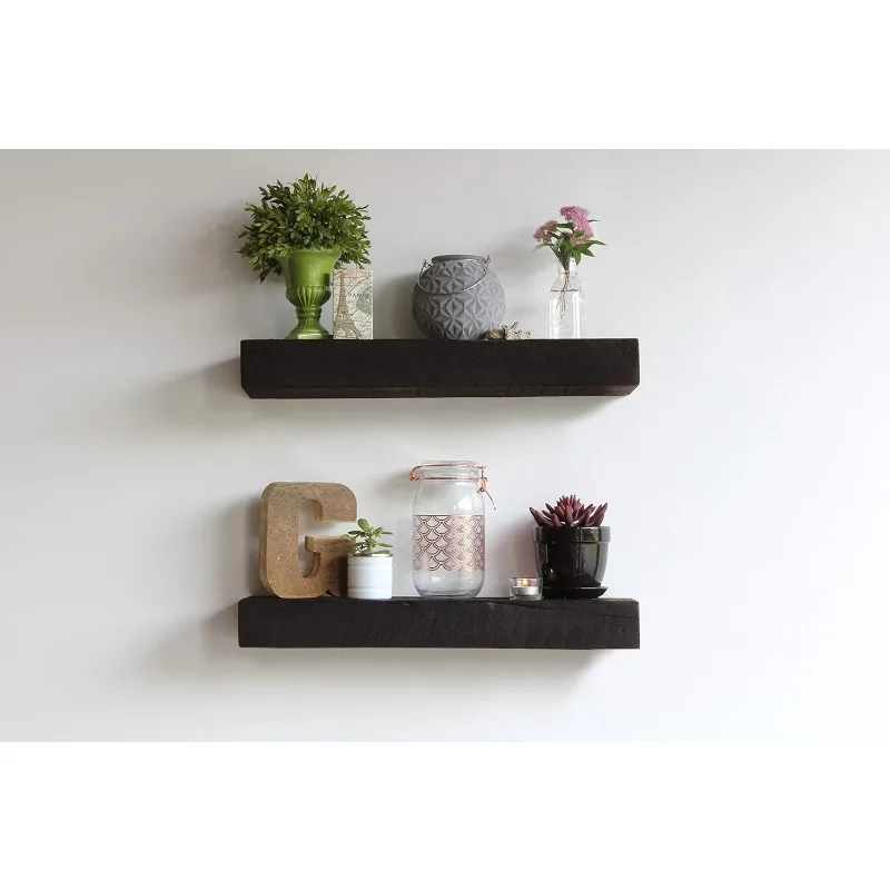 Reclaimed Barn Beam Accent Shelves | Floating or with Brackets Rustic Shelves, Set of 2