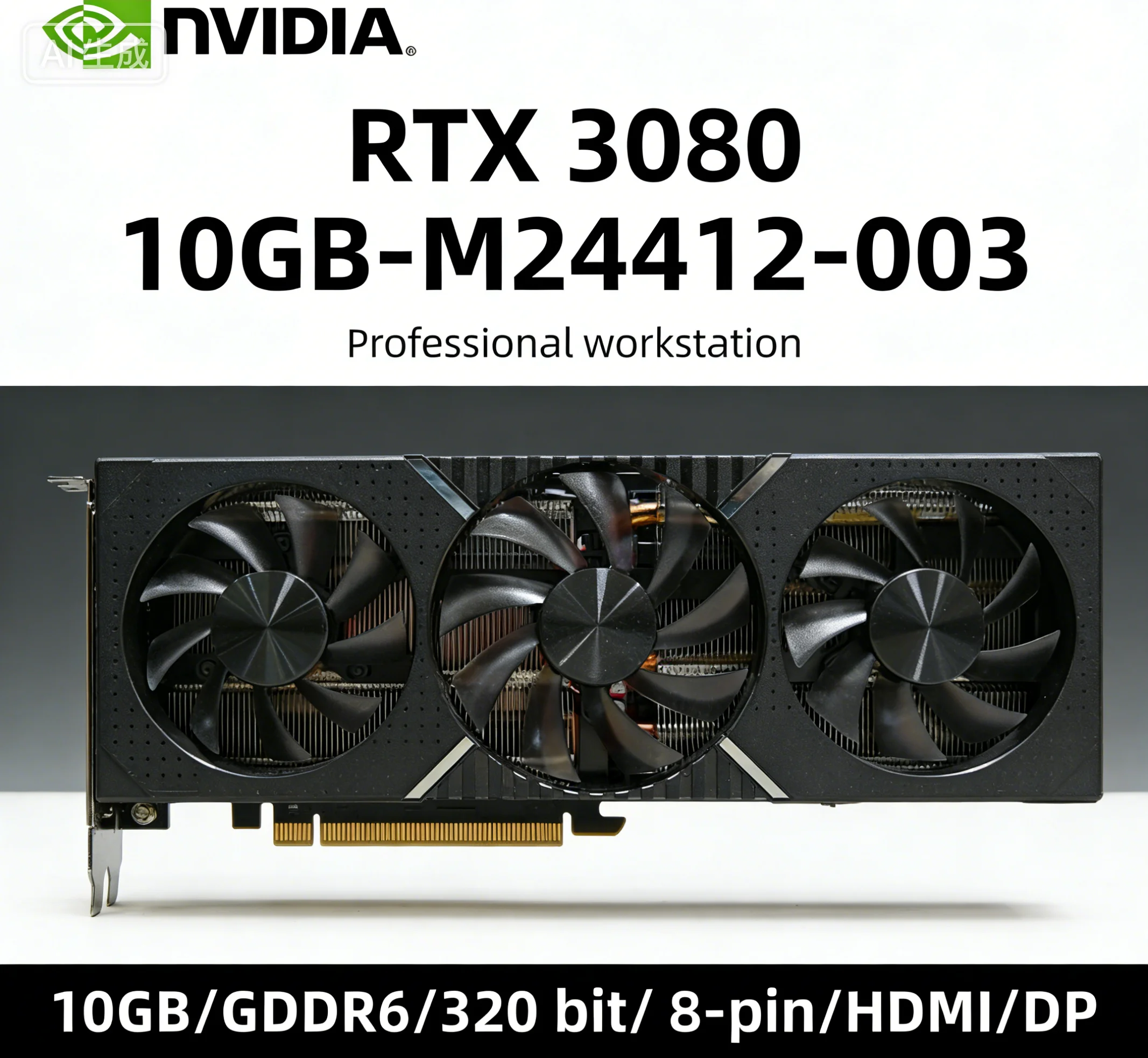 

NVIDIA RTX 3080 GPU M24412-003 10GB GDDR6X 320 bit Gaming graphics card Support PCI-E 4.0 HDMI DP 8-pin Triple Fans