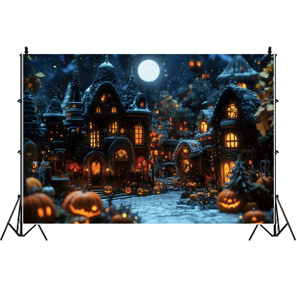 Хэллоуин замок тыква фонарь фон ткань аксессуары для фотосъемки круглая луна летучая мышь кладбище ведьма фон для фотографии
