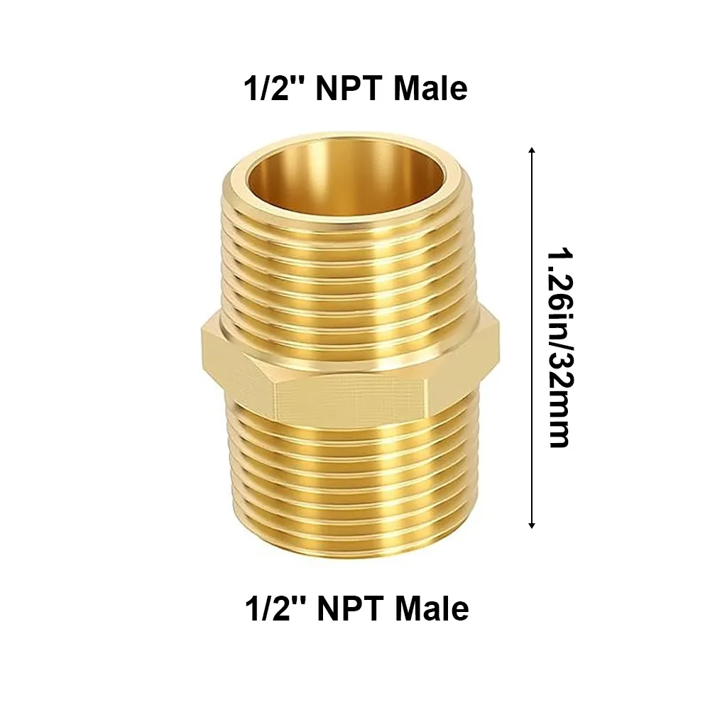 Durable Brass Brass Nipple 1/8'' 1/4'' 3/8'' 1/2'' 3/4'' 1'' NPT Male Thread Pipe Fitting Hex Brass Hex Fitting