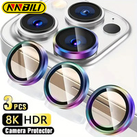 NNBILI 3Pcs for IPhone11 12 13 14 15 16 Pro Max mini Aluminum Alloy Metal with Tempered Glass Full Cover Camera Lens Protector