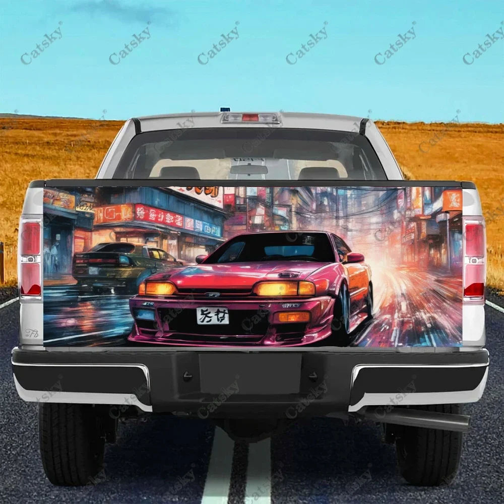 

Tokyo Drift Neonlit Urban Racing Spectacle Truck Tailgate Wrap Professional Grade Material Universal Fit for Full Size Trucks