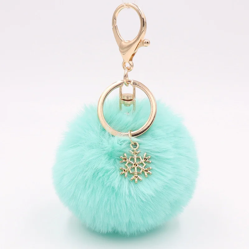 New Fashion Solid Color Snowflake Key Chains Soft Pompom Ball Car Keychain Ladies Fashion Christmas Accessories Key Chains Gifts