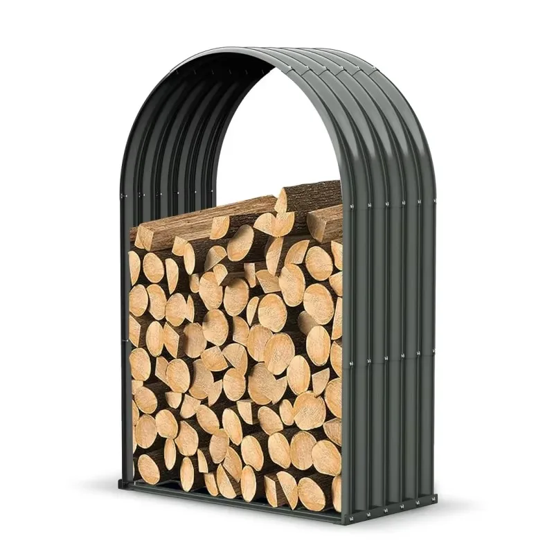 Custom Galvanized Steel Firewood Storage Shed Outdoor Corrugated Metal Log Rack Heavy Duty Log Holder Lumber Storage Stand