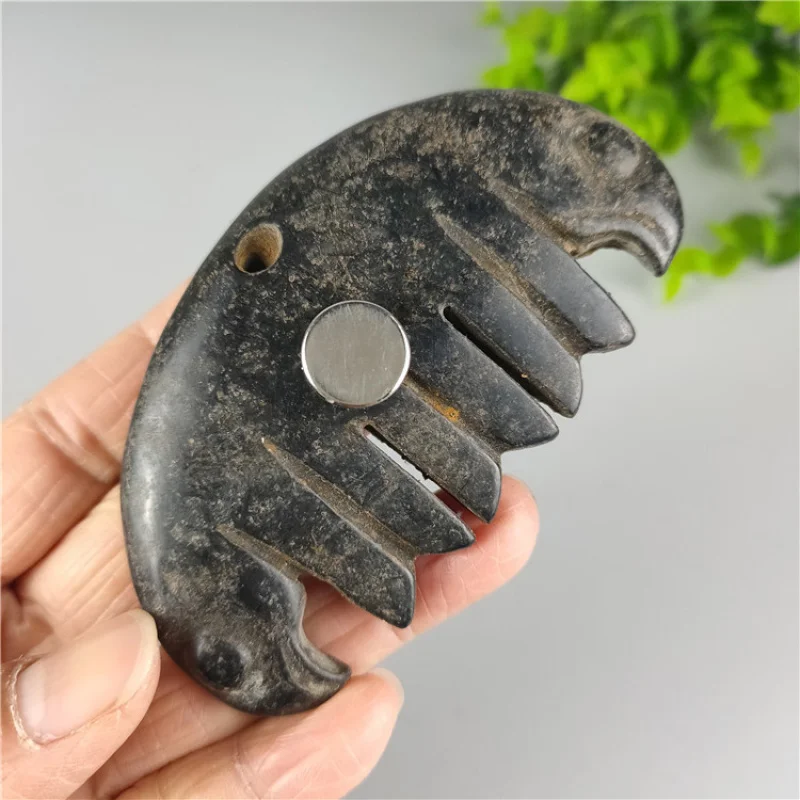 Antique Miscellaneous Natural Aged Crafts Leather Shell Iron Stone Double Phoenix Comb Red Mountain Culture Pendant Hanging Orna